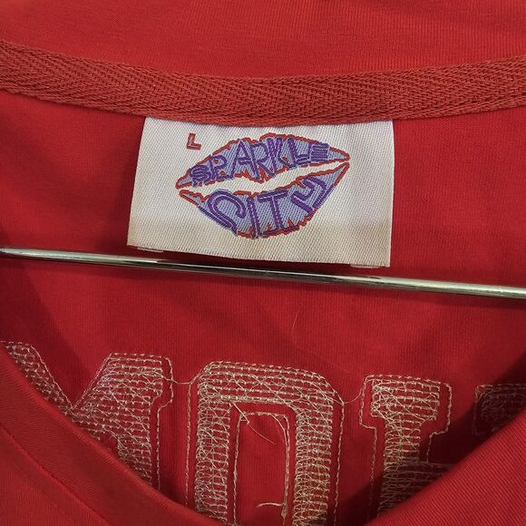 Sparkle City Chiefs Mahomes Jersey Kansas City Women Football Sequin Shirt Sz L - Picture 5 of 7